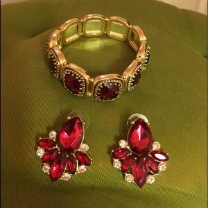 Red and diamond gem costume earrings and bracelet